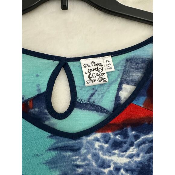 Parsley & Sage Abstract Flowy Tunic Top 1X Artsy Festival - Picture 4 of 7